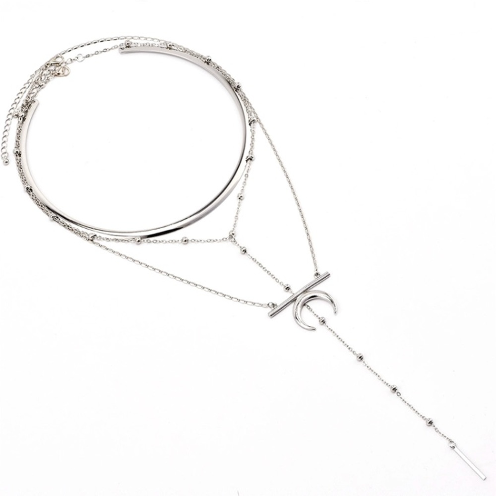 Boho Layered Silver Moon Pendant Necklace - Picture 3 of 3